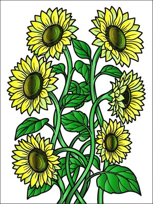 Finished example of the Color by Number page: Sunflower Swirl