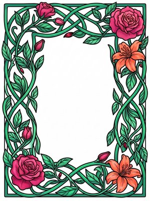 Finished example of the Color by Number page: Floral Frame