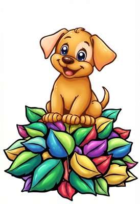 Finished example of the Color by Number page: Leaf Puppy