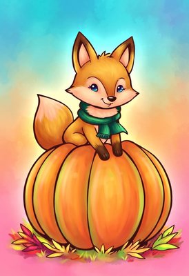 Finished example of the Color by Number page: Scarf Fox
