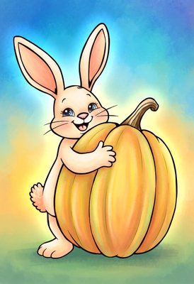 Finished example of the Color by Number page: Bunny Pumpkin
