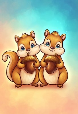 Finished example of the Color by Number page: Acorn Friends