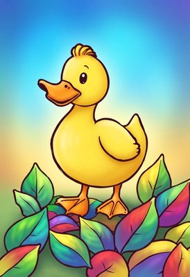 Finished example of the Color by Number page: Leaf Duck