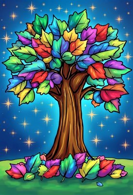 Finished example of the Color by Number page: Maple Tree