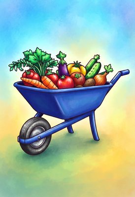 Finished example of the Color by Number page: Harvest Cart