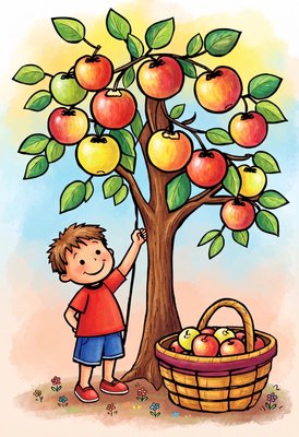 Finished example of the Color by Number page: Apple Picking