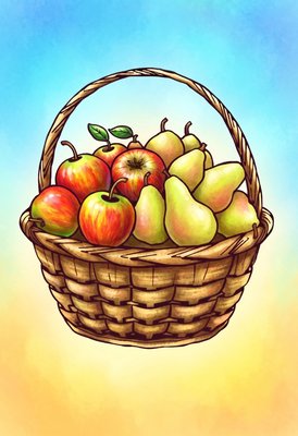 Finished example of the Color by Number page: Fruit Basket