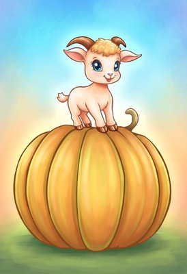Finished example of the Color by Number page: Goat Pumpkin