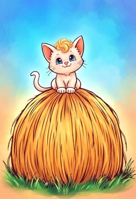 Finished example of the Color by Number page: Hay Kitten