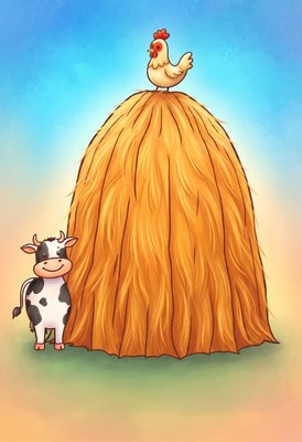 Finished example of the Color by Number page: Hay Cow
