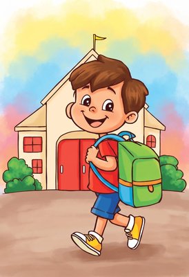 Finished example of the Color by Number page: School Walk