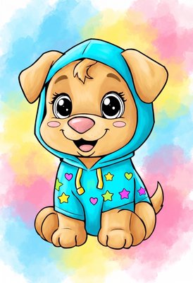 Finished example of the Color by Number page: Hoodie Puppy