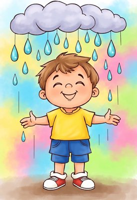 Finished example of the Color by Number page: Rainy Giggles