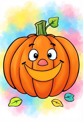 Finished example of the Color by Number page: Happy Pumpkin