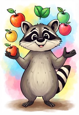 Finished example of the Color by Number page: Apple Juggle