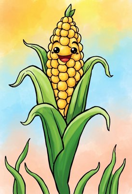 Finished example of the Color by Number page: Happy Corn