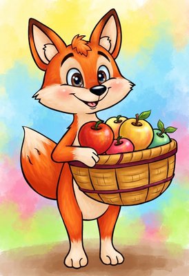 Finished example of the Color by Number page: Apple Fox