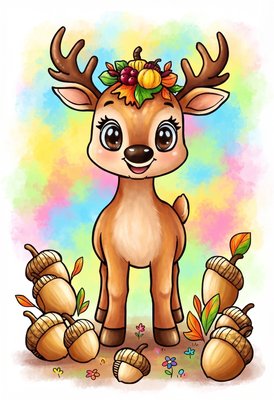 Finished example of the Color by Number page: Acorn Crown