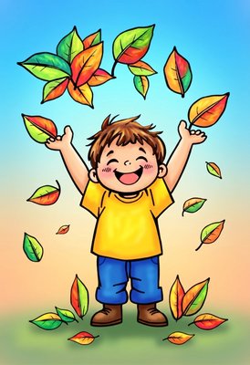 Finished example of the Color by Number page: Leaf Toss