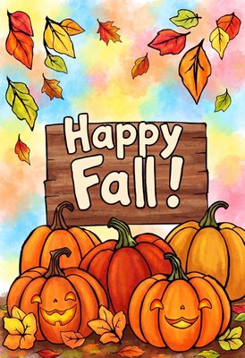Finished example of the Color by Number page: Happy Fall