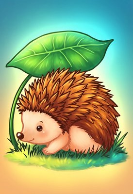 Finished example of the Color by Number page: Leaf Hedgehog