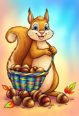 Finished example of the Color by Number page: Acorn Basket