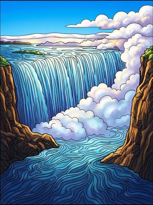 Finished example of the Color by Number page: Victoria Falls, Zimbabwe/Zambia