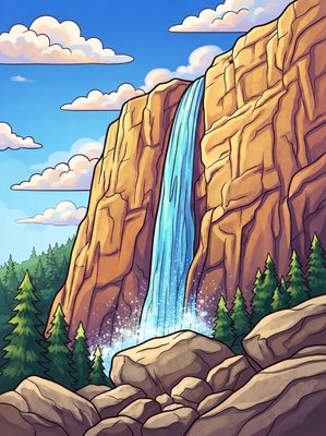 Finished example of the Color by Number page: Bridalveil Fall, USA
