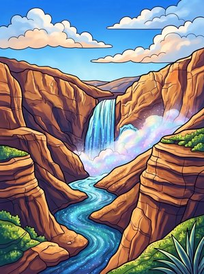 Finished example of the Color by Number page: Lower Yellowstone Falls, USA