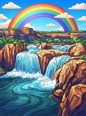 Finished example of the Color by Number page: Shoshone Falls, USA