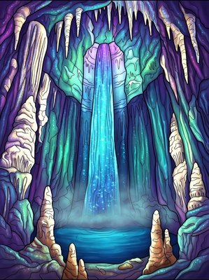 Finished example of the Color by Number page: Ruby Falls, USA