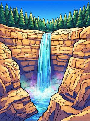 Finished example of the Color by Number page: Helmcken Falls, Canada