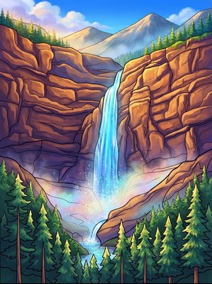 Finished example of the Color by Number page: Takakkaw Falls, Canada