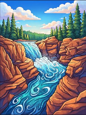 Finished example of the Color by Number page: Athabasca Falls, Canada