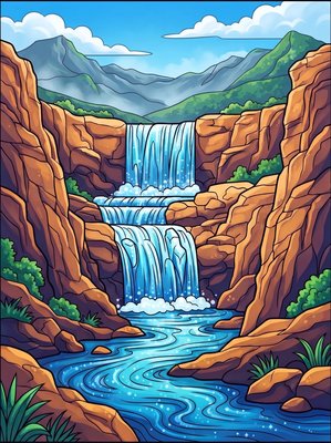 Finished example of the Color by Number page: Tugela Falls, South Africa