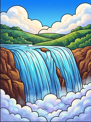Finished example of the Color by Number page: Blue Nile Falls, Ethiopia