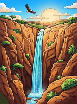 Finished example of the Color by Number page: Kalambo Falls, Tanzania/Zambia