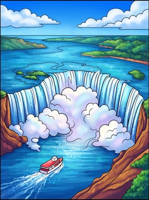 Finished example of the Color by Number page: Niagara Falls, USA/Canada