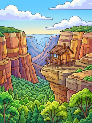Finished example of the Color by Number page: Mountain Canyon Lookout