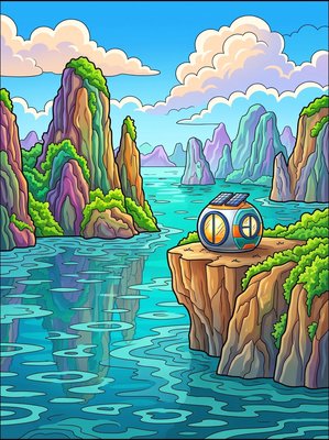 Finished example of the Color by Number page: Ha Long Bay Eco Pod