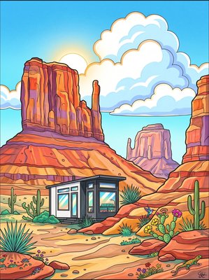 Finished example of the Color by Number page: Utah Desert Cube House