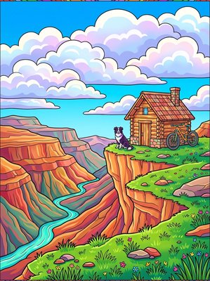 Finished example of the Color by Number page: Drakensberg Plateau Cabin