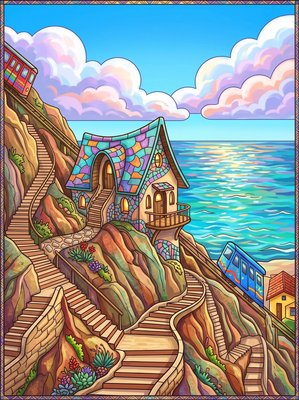 Finished example of the Color by Number page: Valparaiso Hillside House