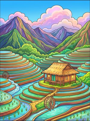 Finished example of the Color by Number page: Sapa Mountain House