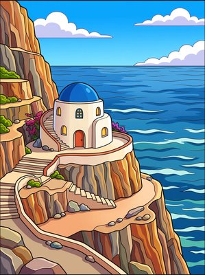 Finished example of the Color by Number page: Mediterranean Sea Cliffs