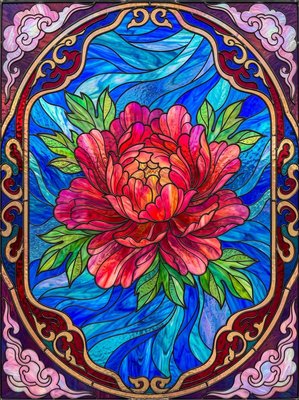Finished example of the Color by Number page: Peony