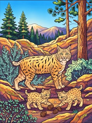 Finished example of the Color by Number page: Rocky Bobcat
