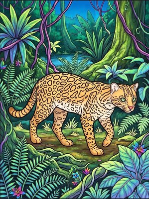 Finished example of the Color by Number page: Spotted Ocelot