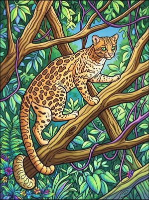 Finished example of the Color by Number page: Canopy Margay