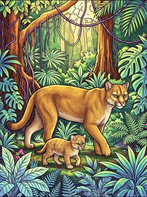 Finished example of the Color by Number page: Golden Cat